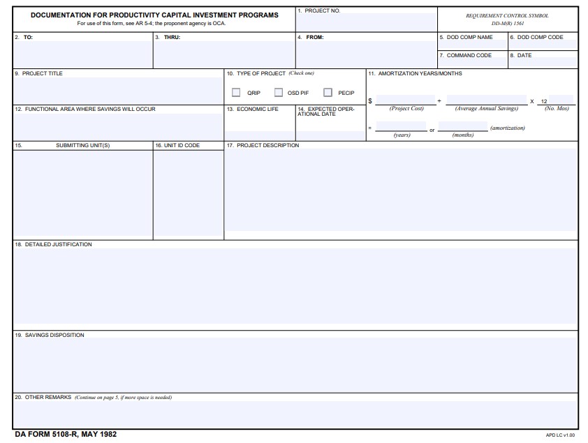 DA Form 5108-R form preview