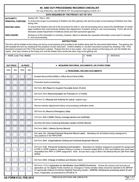 DA Form 5123 form preview