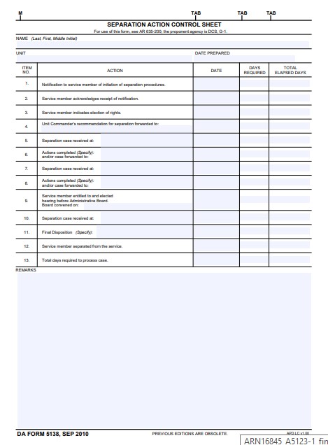 DA Form 5138 form preview