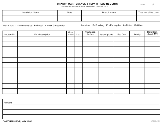 DA Form 5155-R form preview