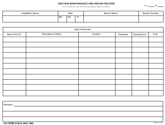 DA Form 5156-R form preview