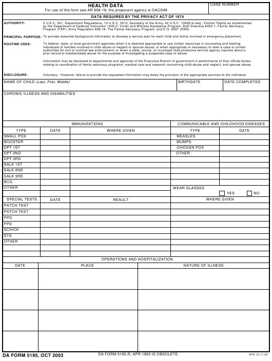 DA Form 5195 form preview