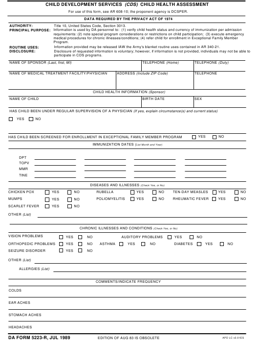 DA Form 5223-R form preview