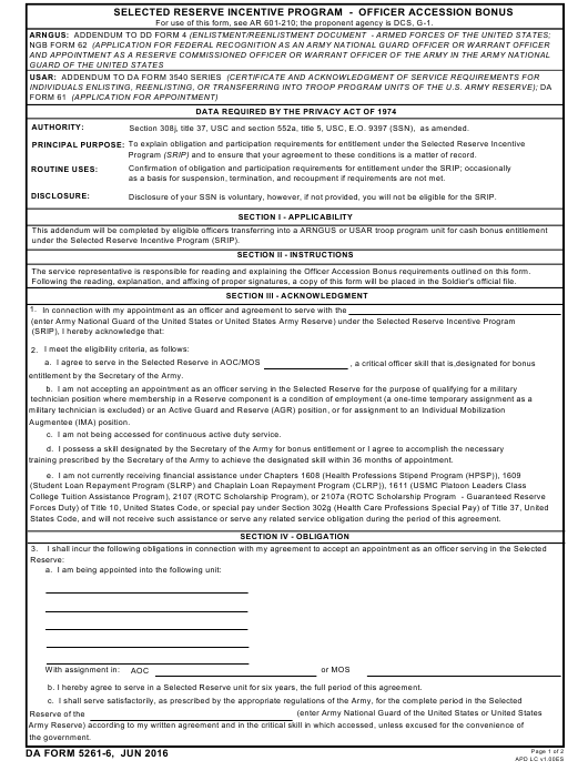 DA Form 5261-6 form preview