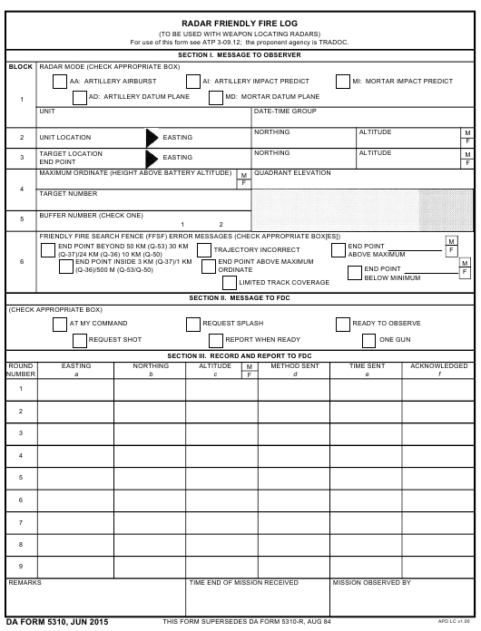 DA Form 5310 form preview