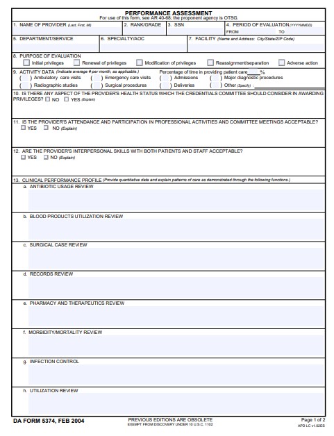 DA Form 5374 form preview