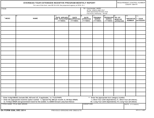 DA Form 5396 form preview