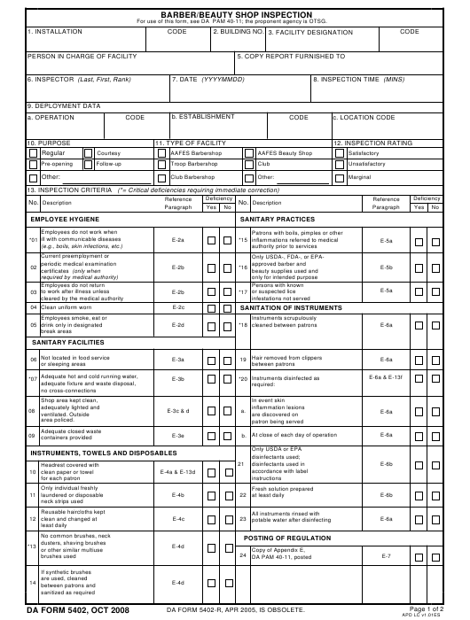 DA Form 5402 form preview