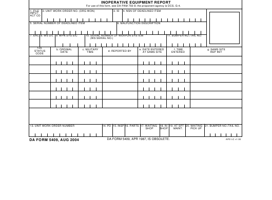 DA Form 5409 form preview