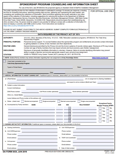 DA Form 5434 form preview