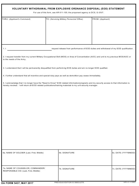 DA Form 5437 form preview