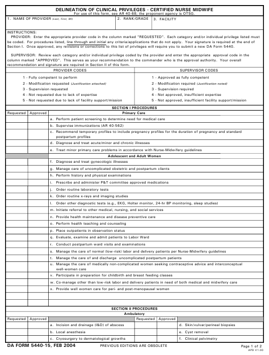 DA Form 5440-15 form preview