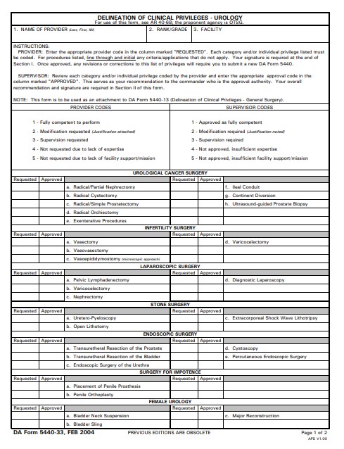 DA Form 5440-33 form preview