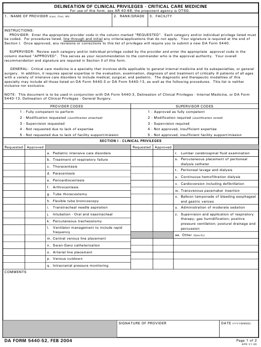DA Form 5440-52 form preview