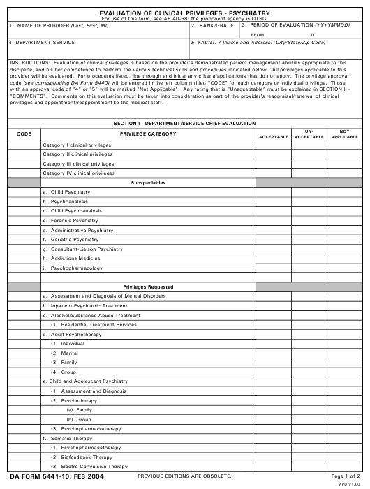 DA Form 5441-10 form preview
