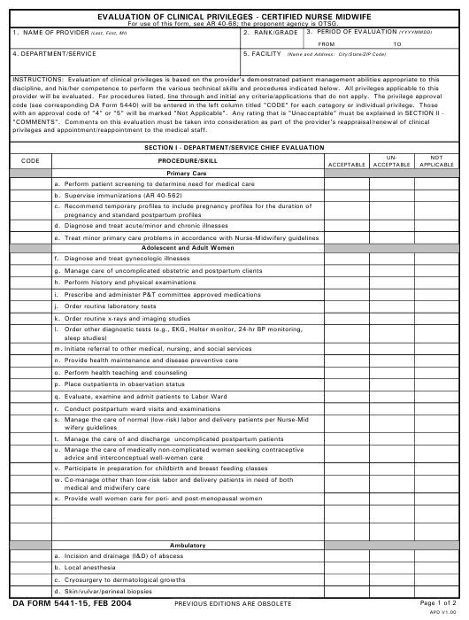 DA Form 5441-15 form preview