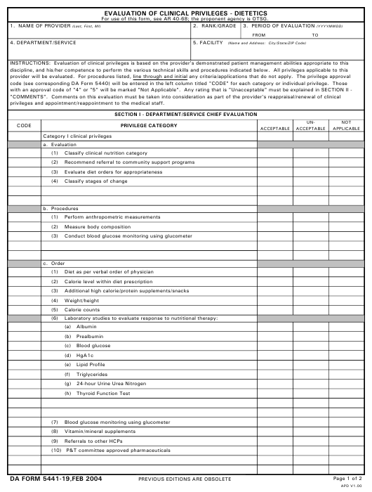 DA Form 5441-19 form preview