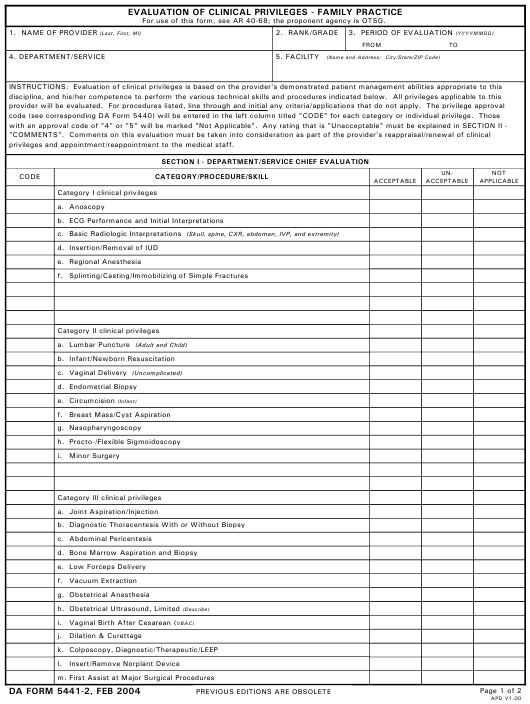 DA Form 5441-2 form preview