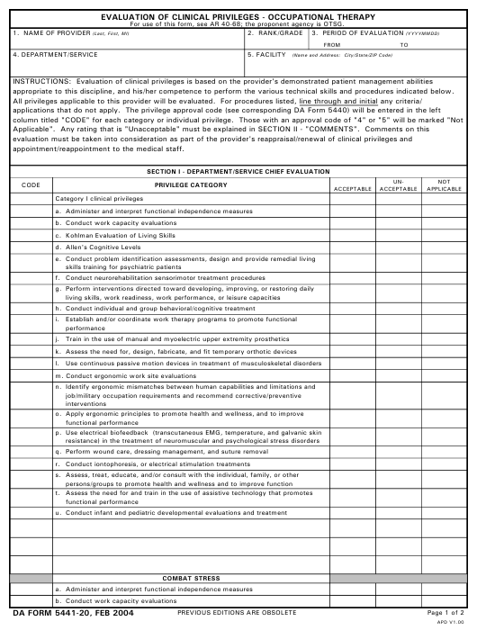 DA Form 5441-20 form preview
