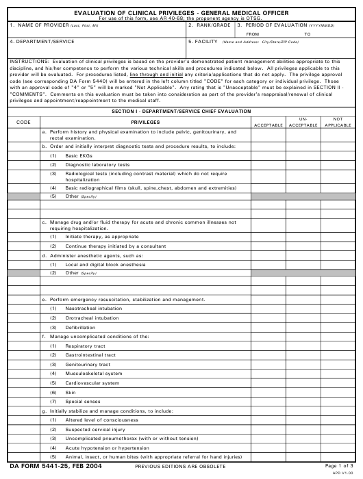 DA Form 5441-25 form preview