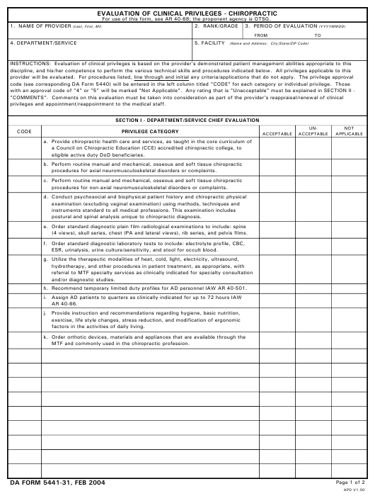DA Form 5441-31 form preview