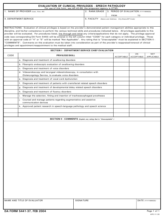 DA Form 5441-37 form preview