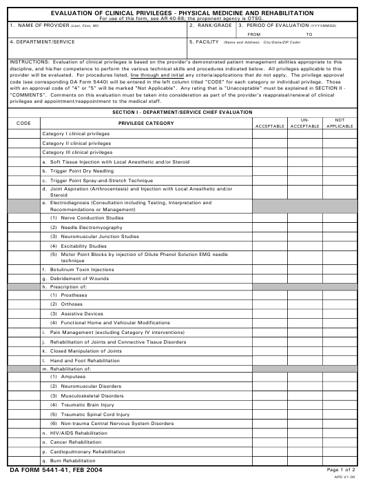 DA Form 5441-41 form preview