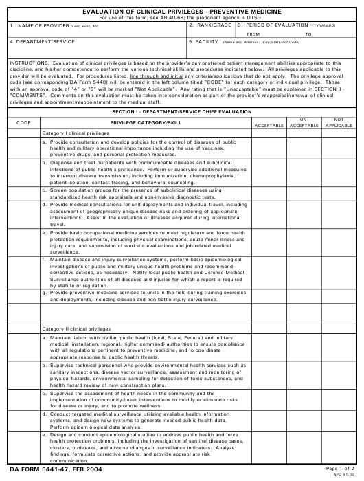 DA Form 5441-47 form preview
