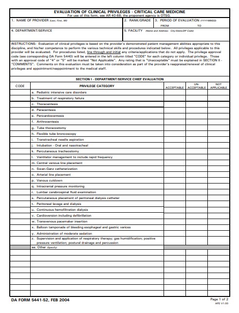 DA Form 5441-52 form preview