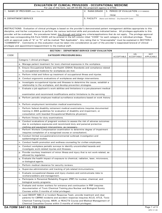 DA Form 5441-53 form preview