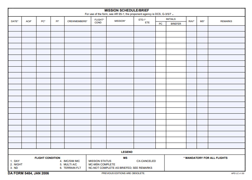 DA Form 5484 form preview