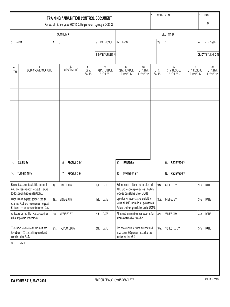 DA Form 5515 form preview
