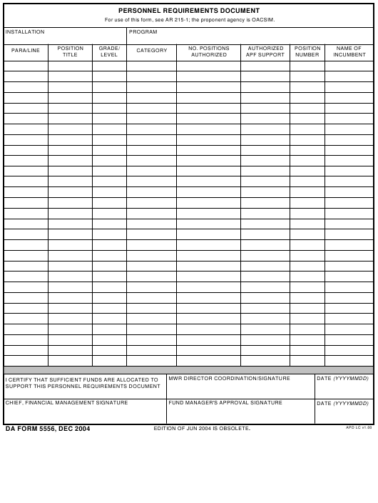 DA Form 5556 form preview