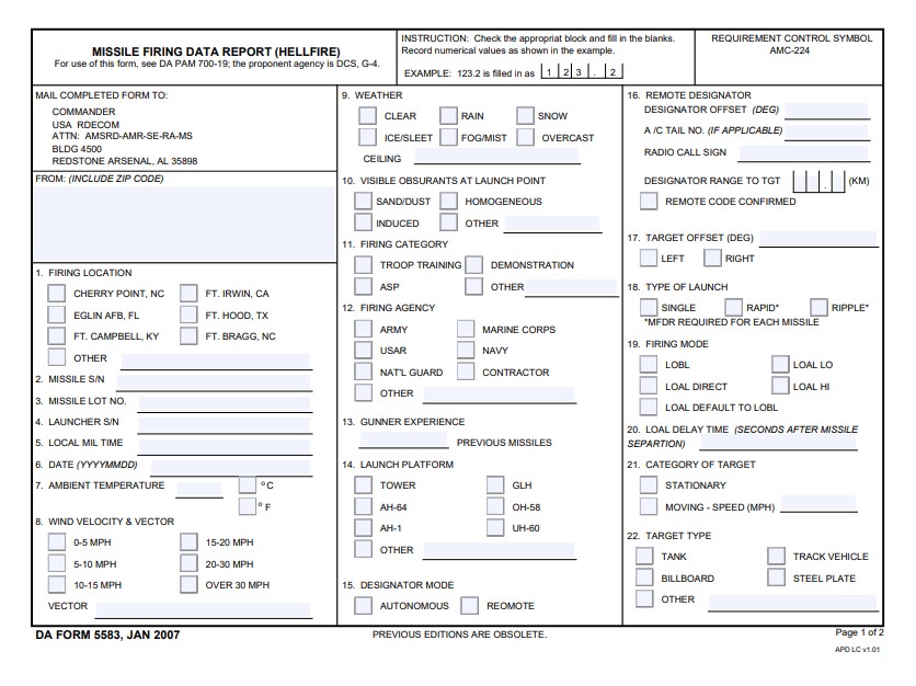 DA Form 5583 form preview