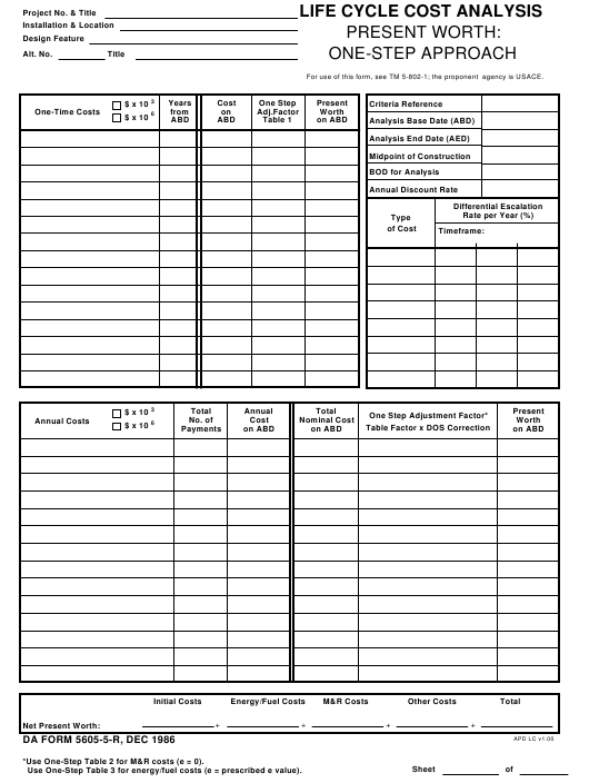 DA Form 5605-5-R form preview