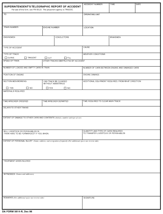 DA Form 5614-R form preview