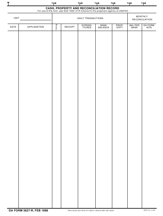 DA Form 5627-R form preview