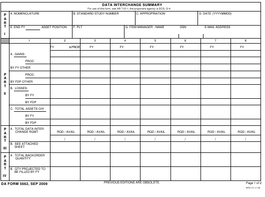 DA Form 5662 form preview
