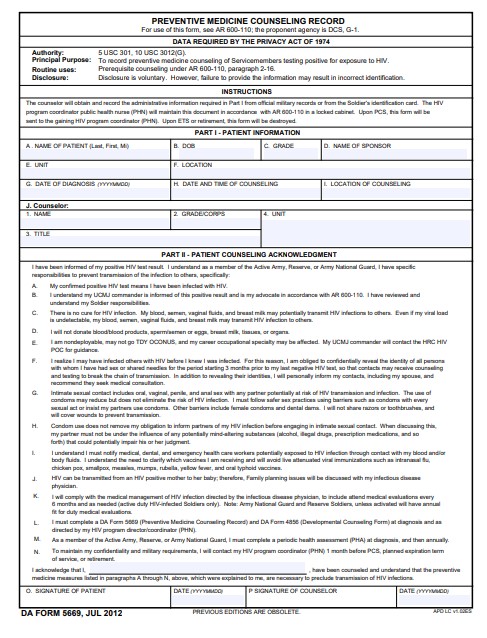 DA Form 5669 form preview