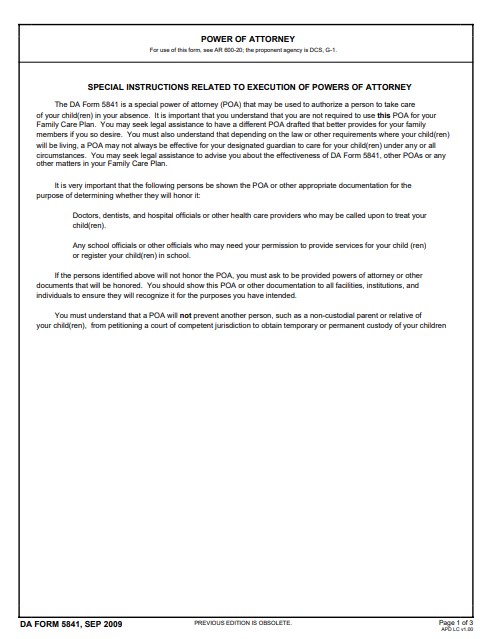 DA Form 5841 form preview
