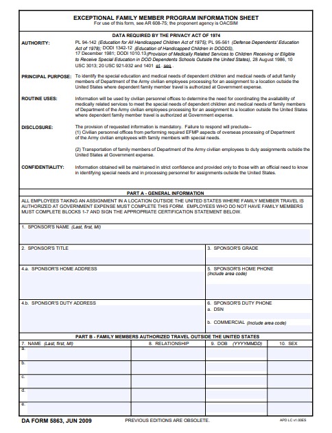 DA Form 5863 form preview