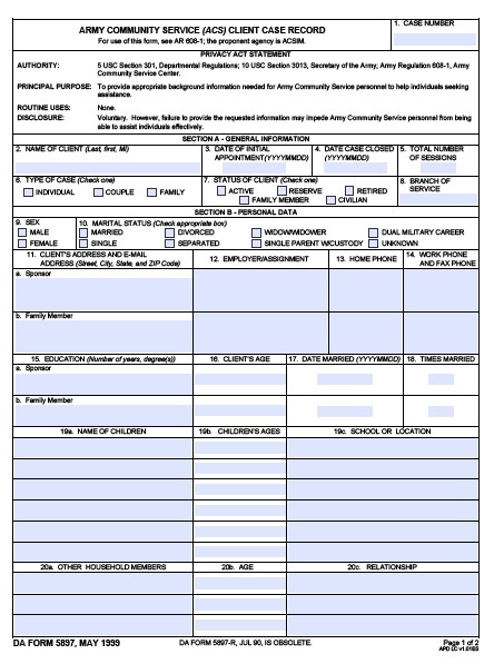DA Form 5897 form preview