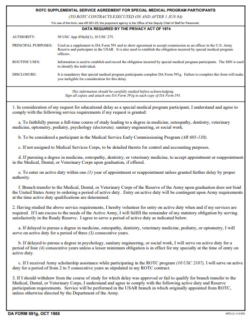 DA Form 591G form preview