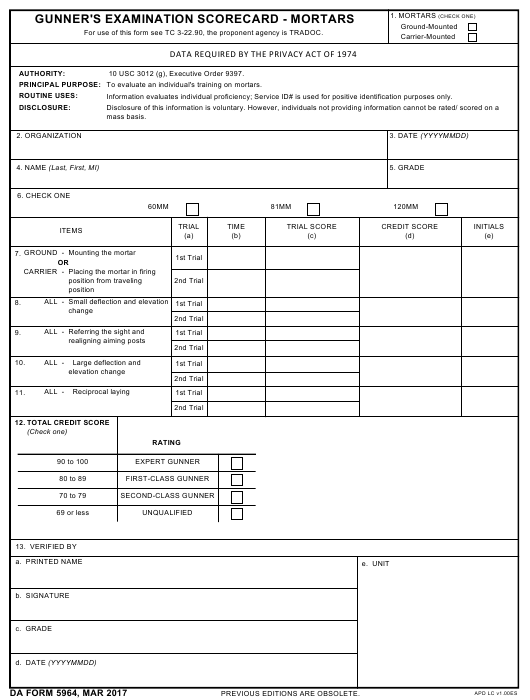 DA Form 5964 form preview