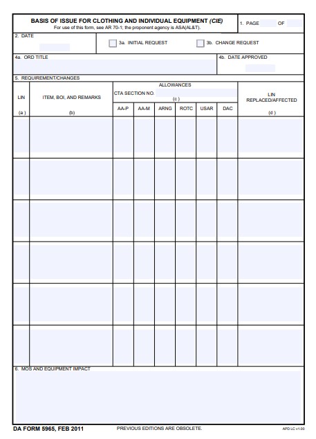 DA Form 5965 form preview
