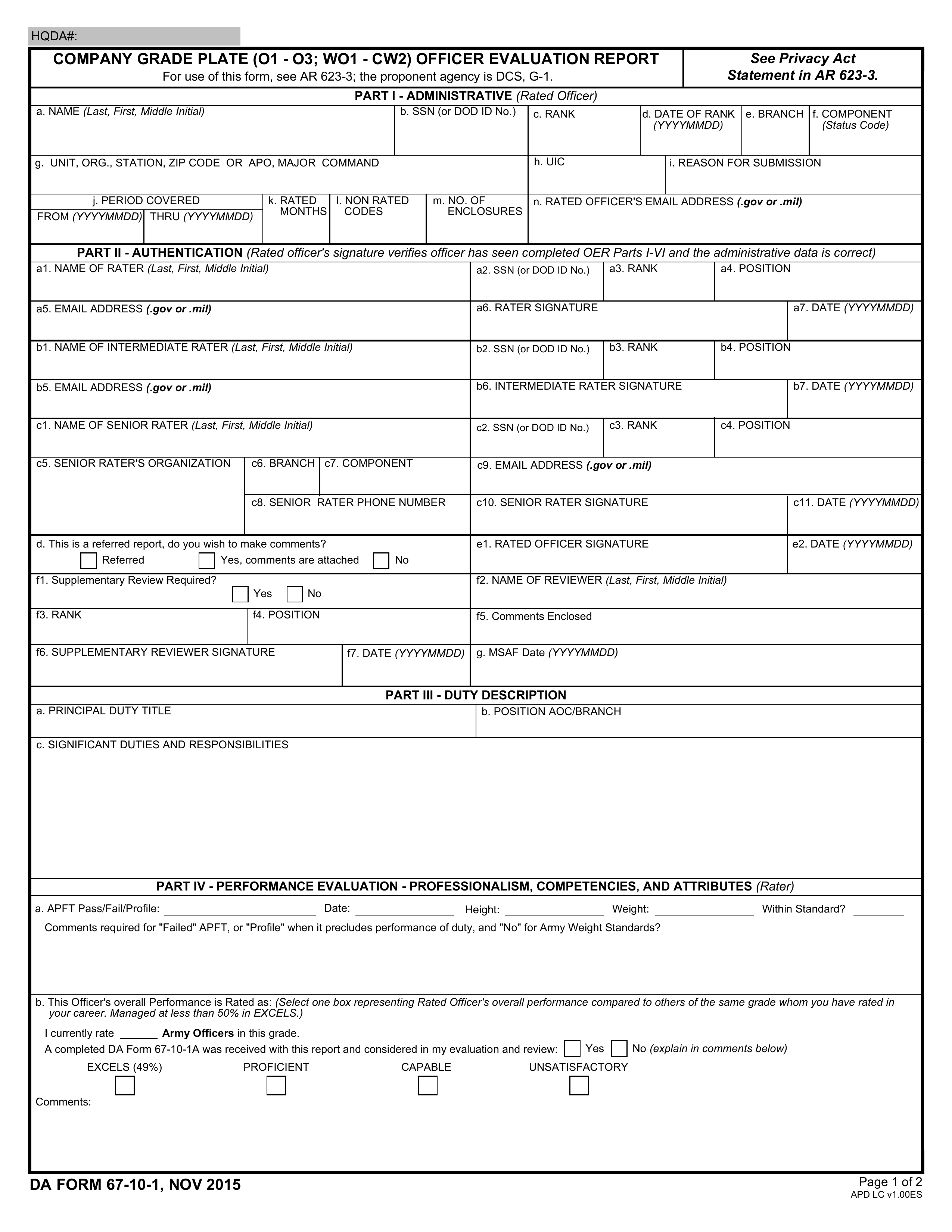 DA Form 67-10-1 form preview