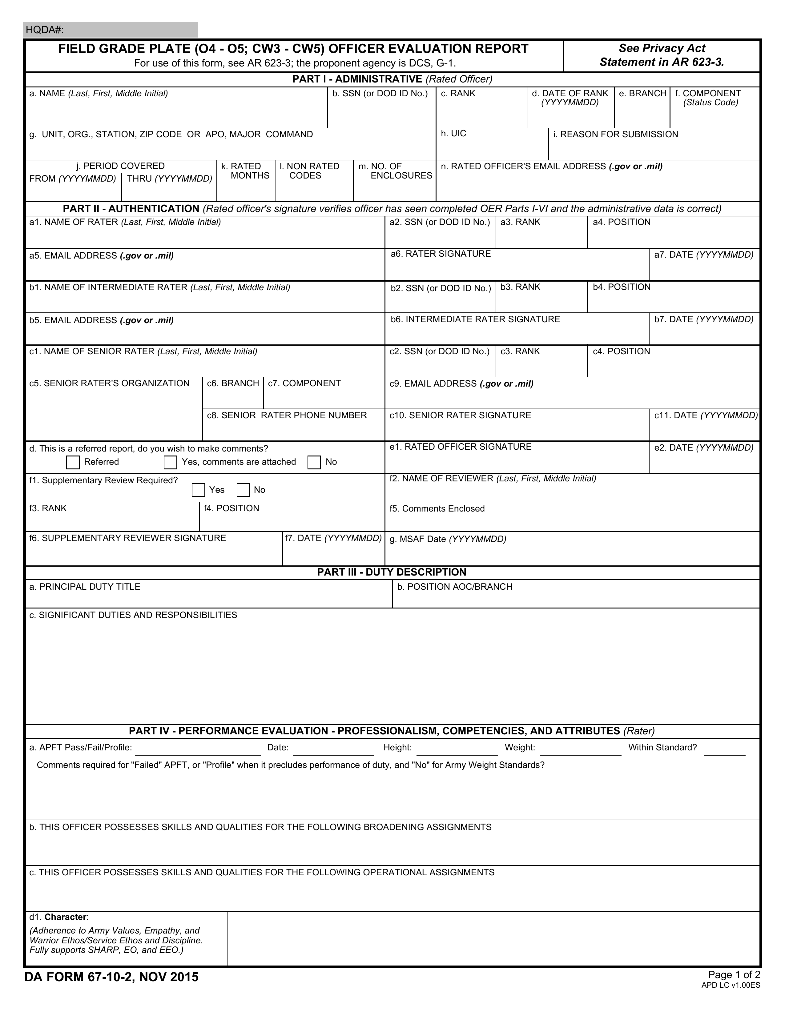 DA Form 67-10-2 form preview