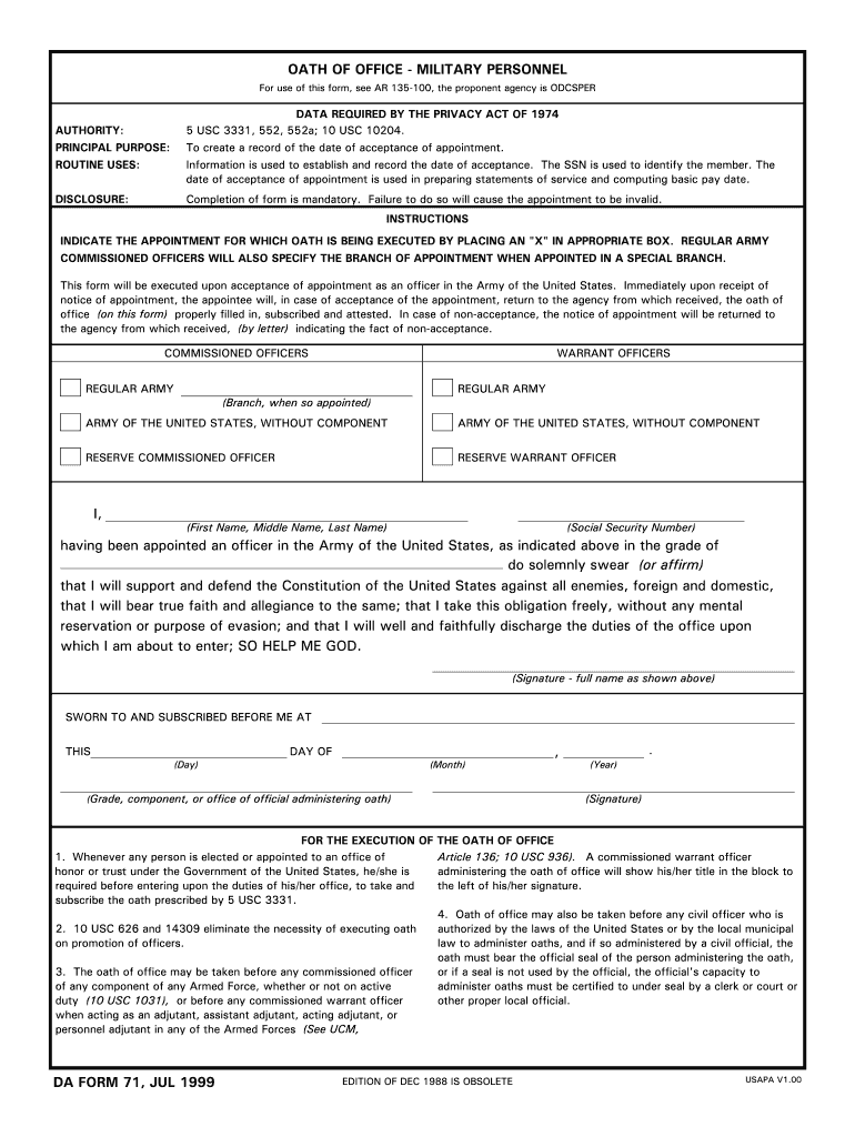 DA Form 71 form preview