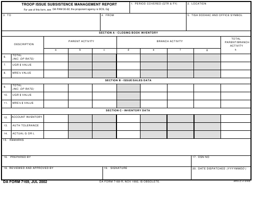 DA Form 7169 form preview