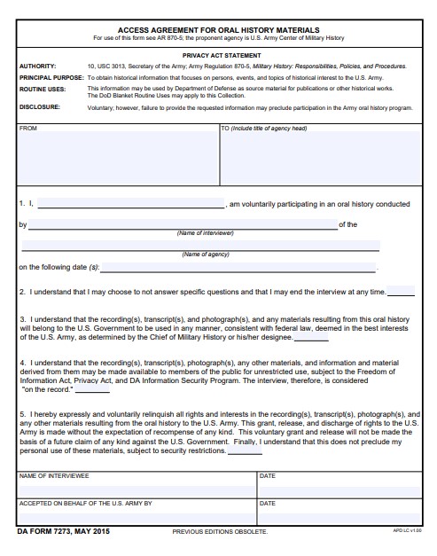 DA Form 7273 form preview